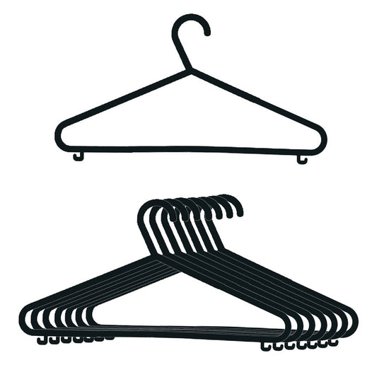 Adult Black Plastic Hangers For Coat, Clothes With Trouser Bar and Lips